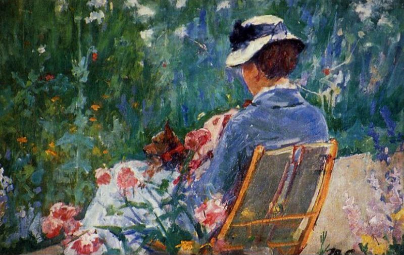 Mary Cassatt Lydia Seated In The Garden With A Dog In Her Lap